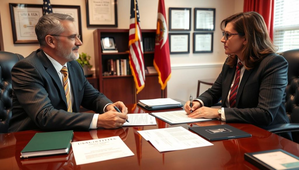 Foreign entrepreneur meeting with immigration attorney to discuss business visa options