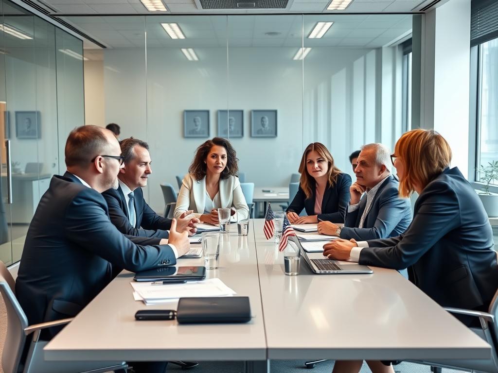US-UK business meeting showing cultural differences when setting up a business in the USA from UK